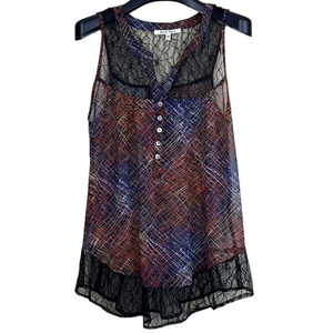 Black Rainn blouse women’s sheer lace top‎ bottom sleeveless top medium boho
